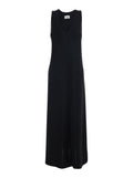 Long Black Dress With V-Neck And Sleeves Polyester For Women Spandex