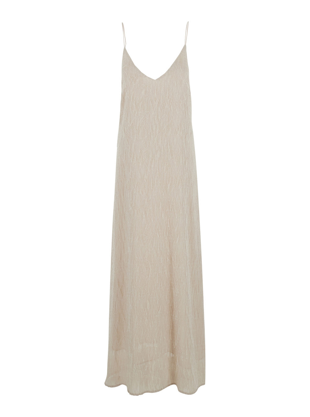 Dress With V-Neck And Short Sleeves Beige Fabric For Women Polyester