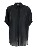 Black Shirt With Long Sleeves And Classic Collar Lycra Nylon For Women Blouses