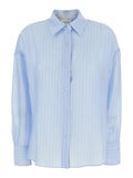 Light Blue Shirt With Classic Collar And Long Sleeves Lyocell For Women Nylon Polyester Blouses
