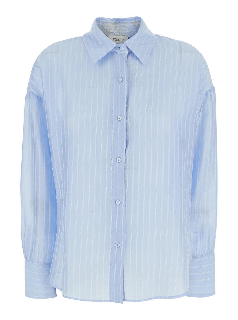 Light Blue Shirt With Classic Collar And Long Sleeves Lyocell For Women Nylon Polyester Blouses