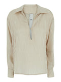 Shirt Beige With Classic Collar And Long Sleeves Polyester For Women Blouses