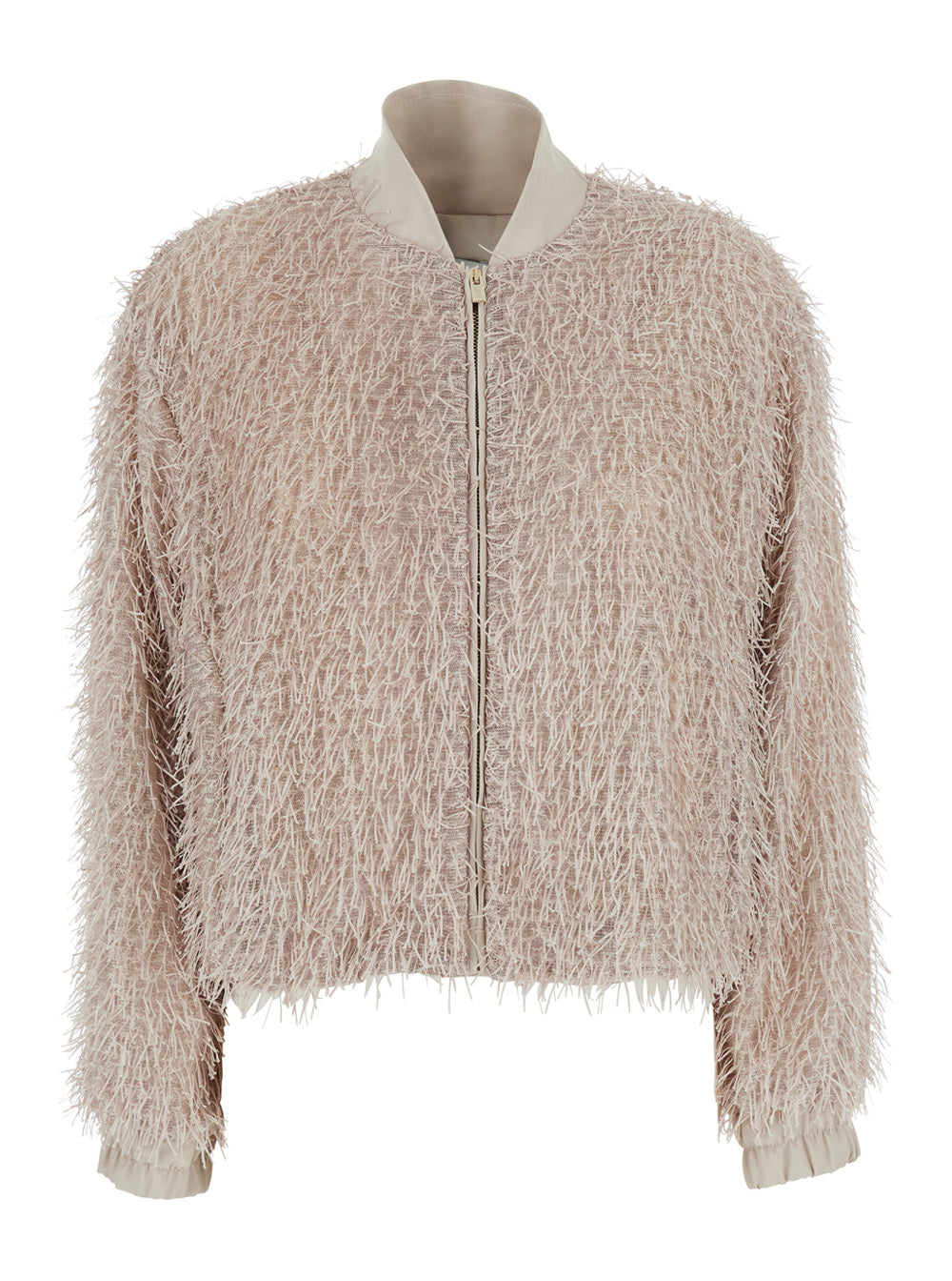 Pink Jacket Bomber With Front Zip Closure Womens
