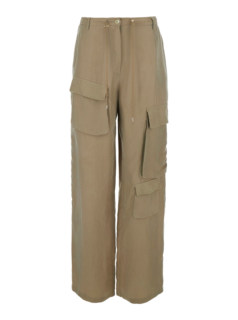 Green Trousers With Elastic Waist And Side Pockets Cupro Viscose For Men