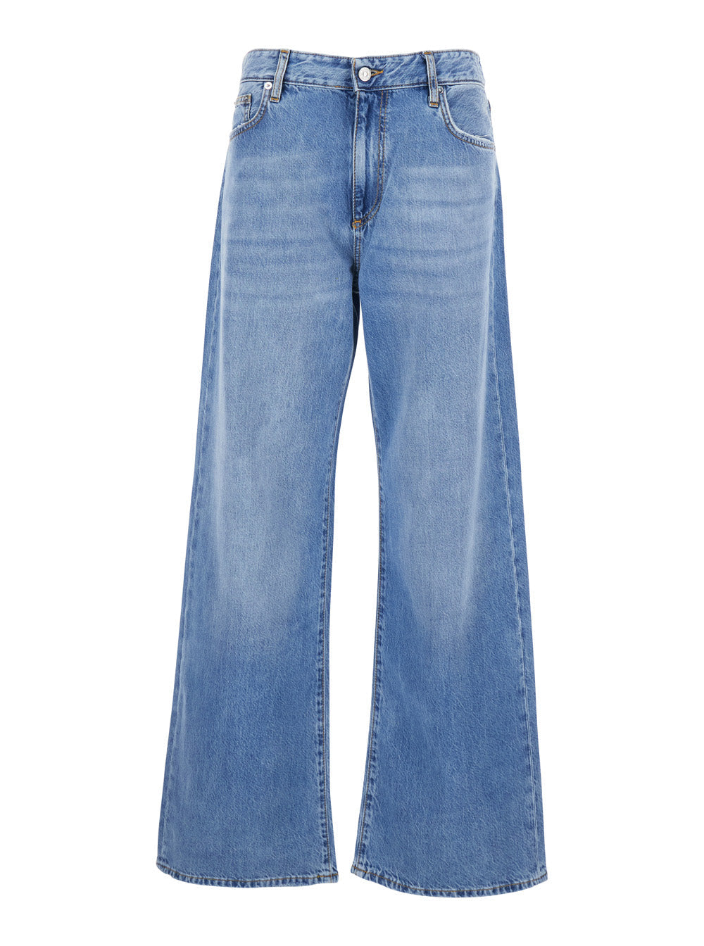 High-Waisted Jeans with Five Pockets in Blue Denim Blu