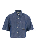 Shirt SH) S-S WOMAN in Chambray Cotton Linen Rinse Indigo Blue Women Blu And Blouses