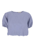 Shirt SH) Puff Navy Blue-Off White with Balloon Sleeves in Popeline Women Blu And Blouses
