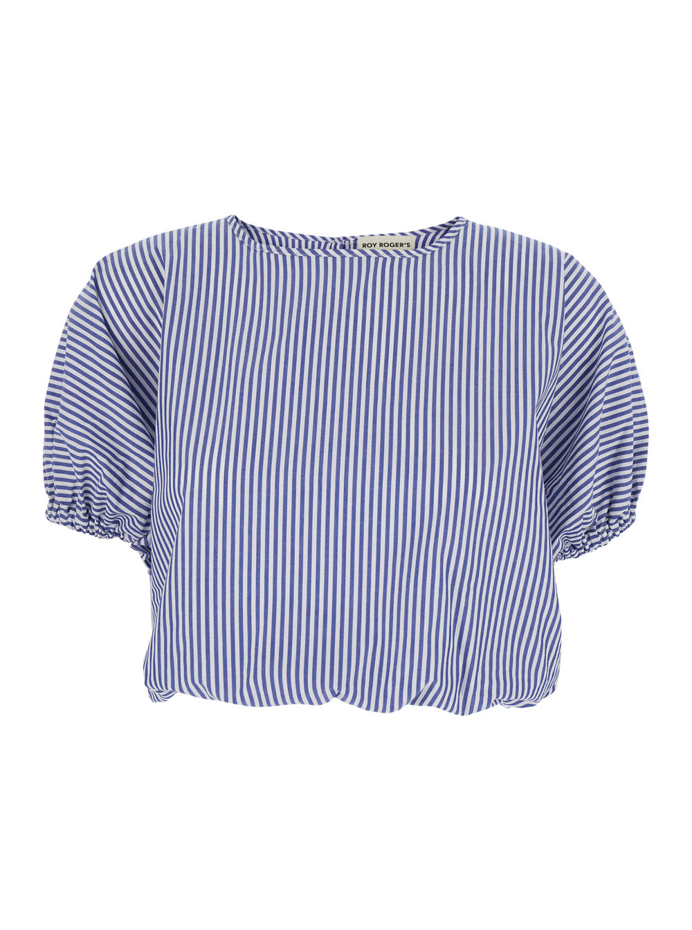 Shirt SH) Puff Navy Blue-Off White with Balloon Sleeves in Popeline Women Blu And Blouses