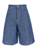 BM) Berm. Billie WOMAN Chambray cotton linen Rinse Indigo Blu Shorts And Bermuda