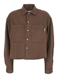 Brown Fatigue Shirt With Classic Collar And Long Sleeves Tencell For Women Blouses