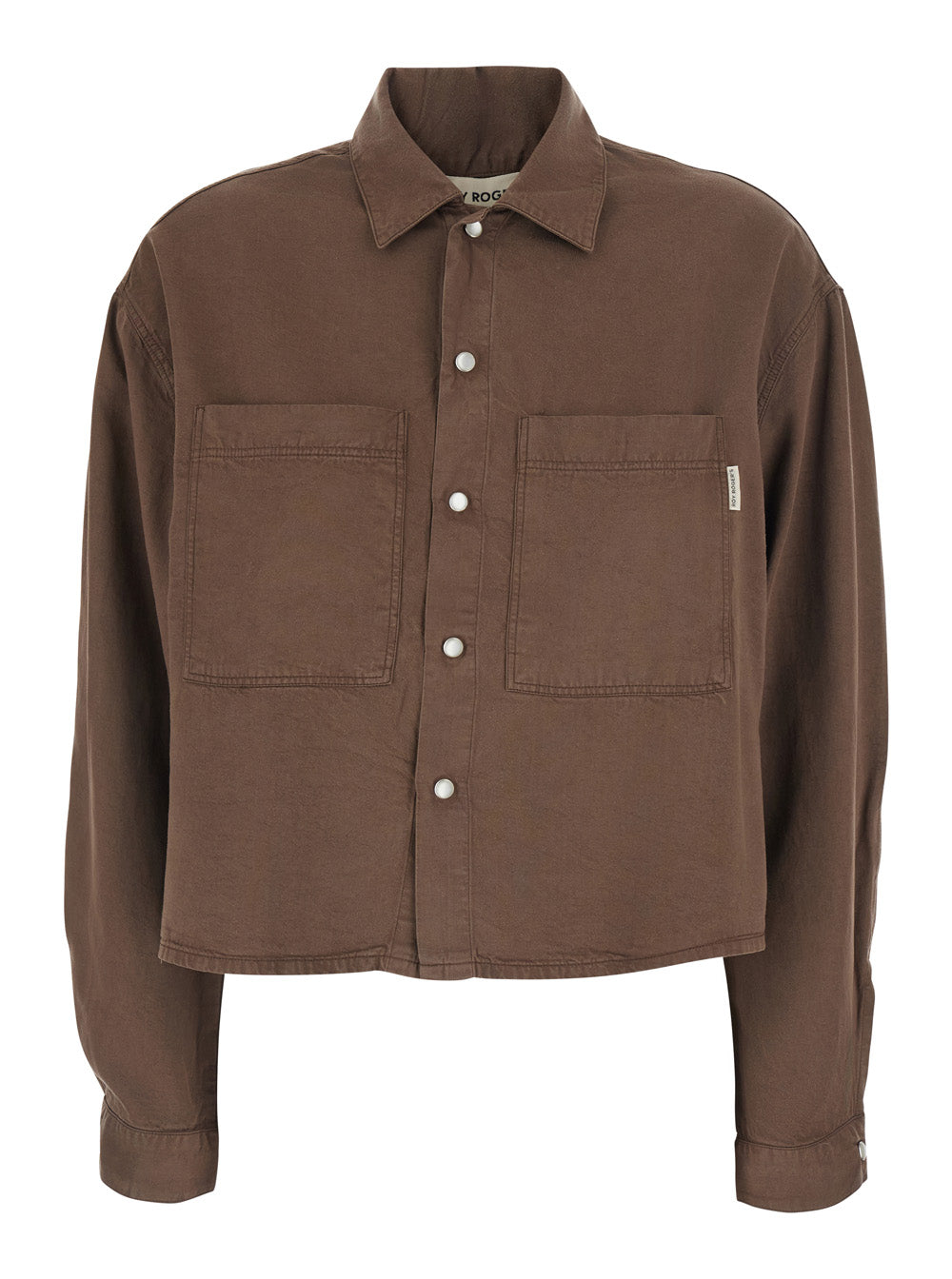 Brown Fatigue Shirt With Classic Collar And Long Sleeves Tencell For Women Blouses