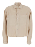 Gray Fatigue Shirt With Classic Collar And Long Sleeves Tencell For Women Beige Blouses