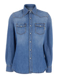 Womens Blue Ranch Denim Shirt with Long Sleeves Light And Blouses