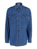 Military Shirt R.R.EVA HERZIGOVA Blue with Classic Collar and Long Sleeves in Cotton for Women Blu Blouses