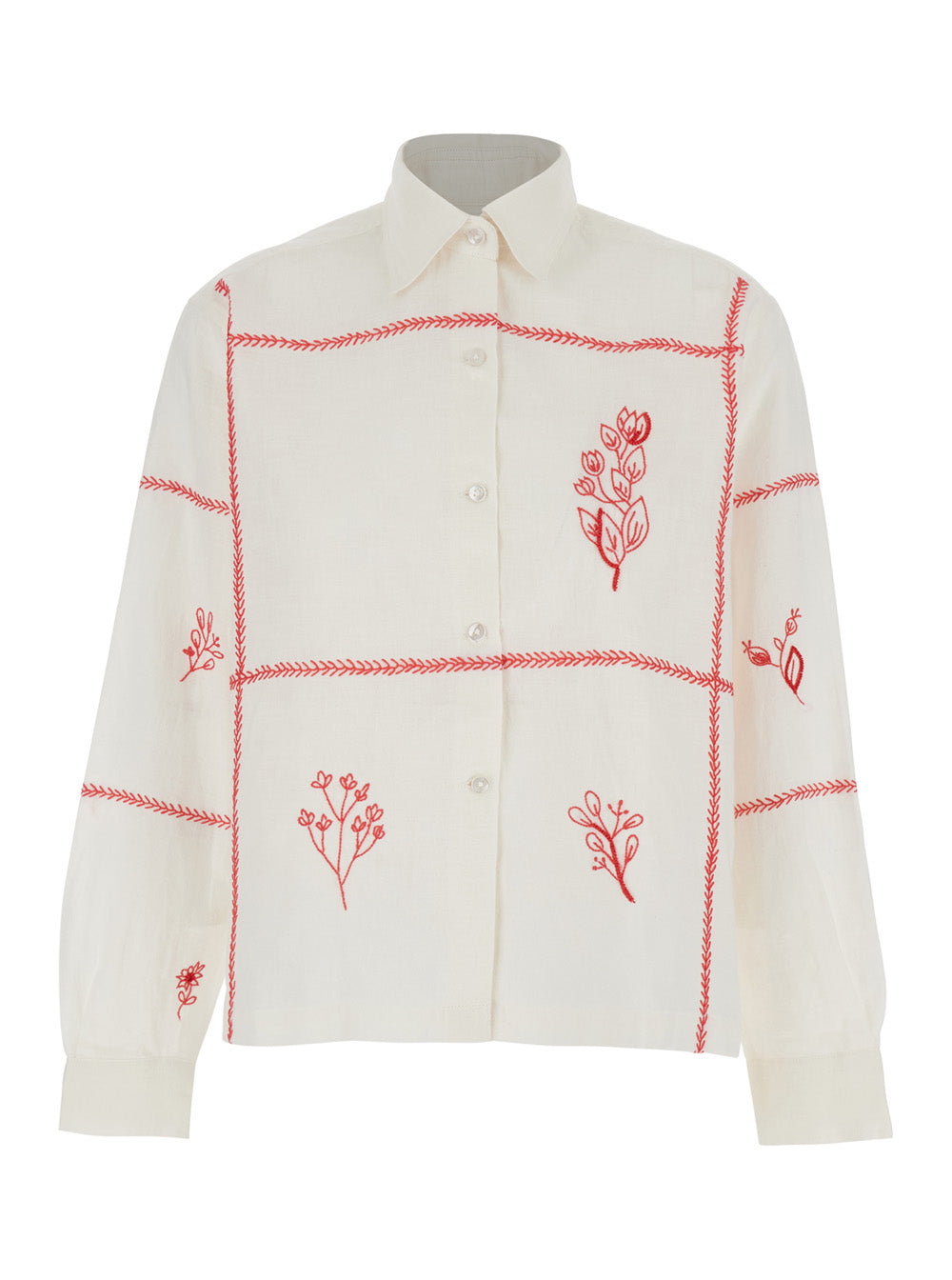 Harvest Shirt with Floral Embroidery in White And Blouses