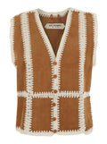 CS) Vest Raya OLD GLORY Suede RBS and crochet . Sand-Off white Brown Blazers