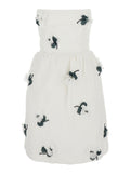 White Linen Strapless Floral Appliqué Dress For Women
