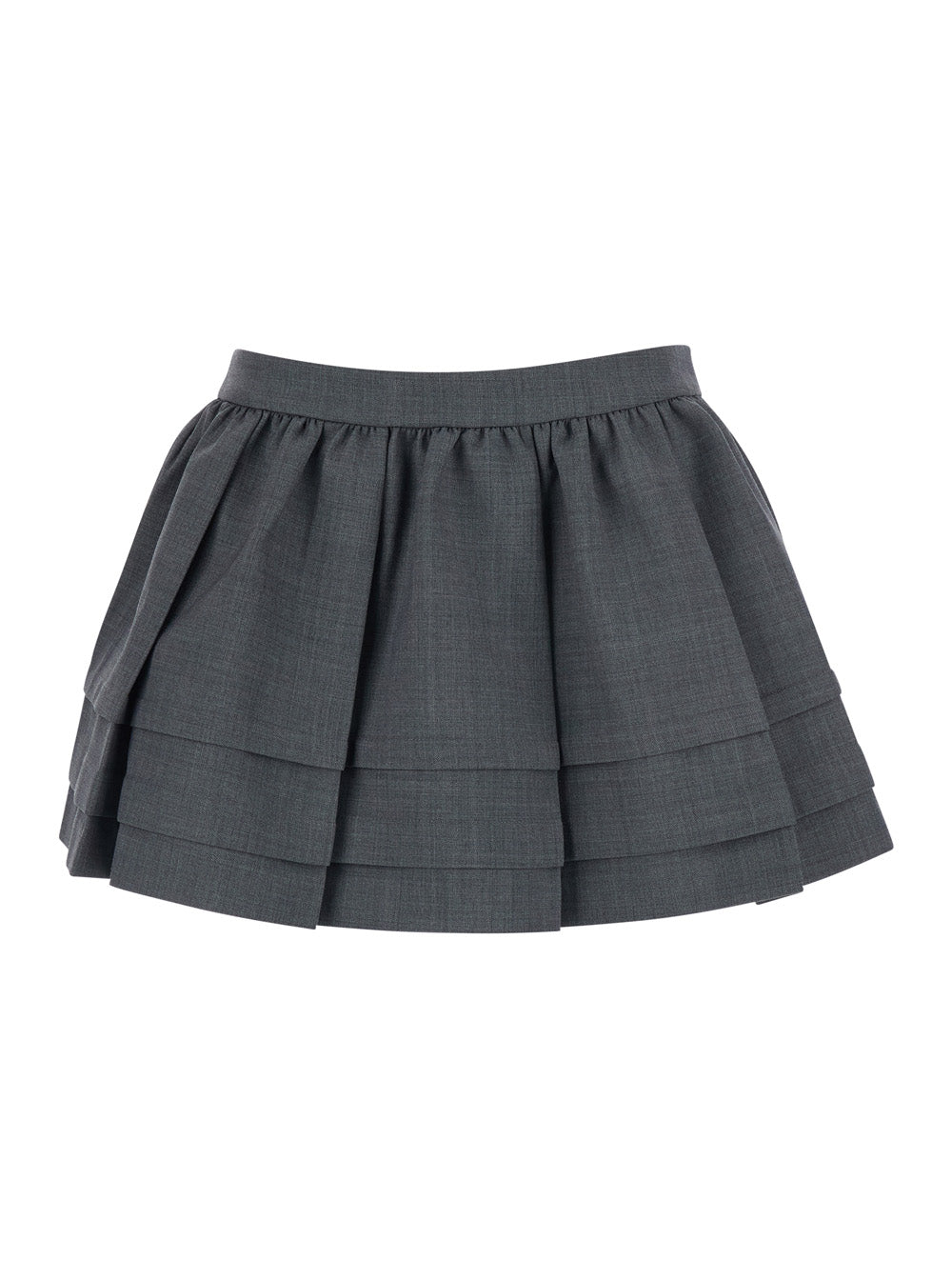 Gray Tuck Detail Pleated Skirt with Pleats and Stripe Details in Wool Polyester for Women Grey
