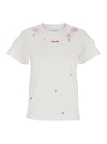 Grommet Embroidered Floral Tee - White T-Shirt with embroidery and metal details Cotton Women Tshirts Polo Shirts