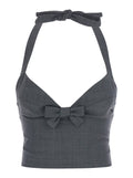 Halter Bow Tie Cami Top Gray Grey Wool Polyester Tops
