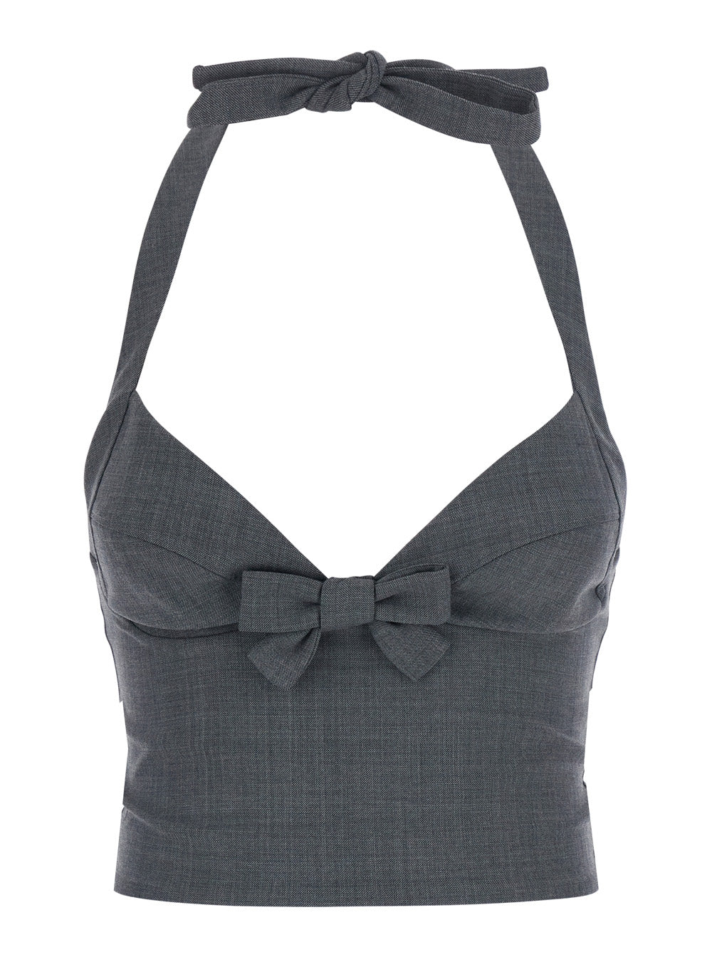 Halter Bow Tie Cami Top Gray Grey Wool Polyester Tops
