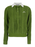 Contrast Collar Knit Pullover Green Linen Jersey