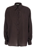 Blouse Antonia Classica Voile Brown With Long Sleeves And V-Neck Women Shirts Blouses