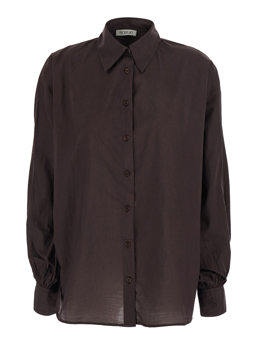Blouse Antonia Classica Voile Brown With Long Sleeves And V-Neck Women Shirts Blouses