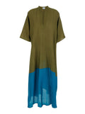 Two Tone Tunic Kaftan With Floral Details Brown Viscose For Women Beachwear