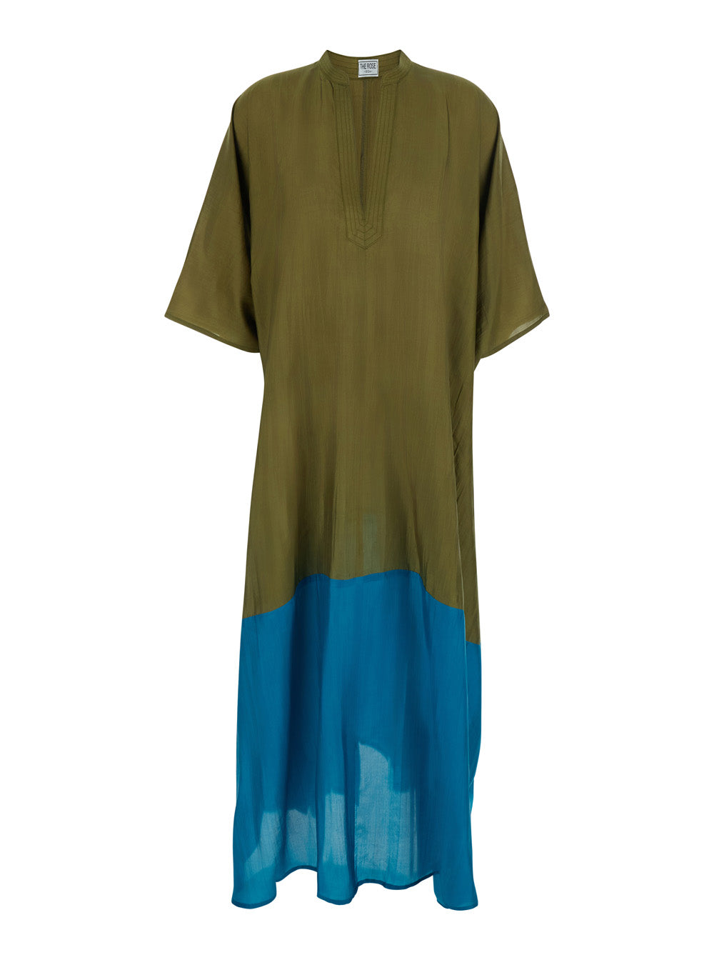 Two Tone Tunic Kaftan With Floral Details Brown Viscose For Women Beachwear