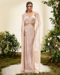 Pale Peach Beaded cut Out Gown With Cape By KYNAH, Luxury Indian Fashion & Bridal Wear