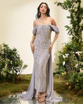 Lavender Pencil Dress With Chiffon Drape By KYNAH, Luxury Indian Fashion & Bridal Wear