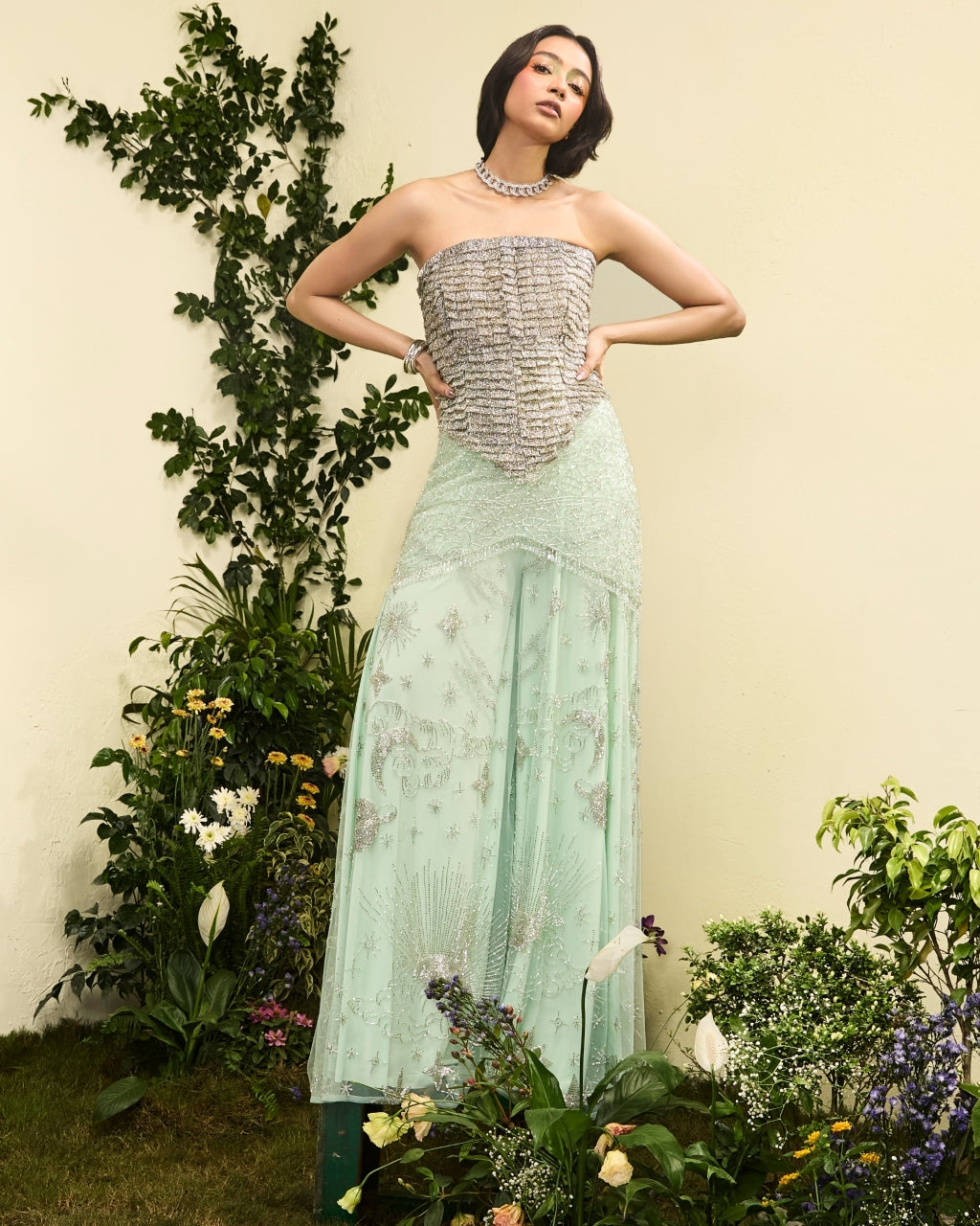 Opaline 3D Embroidered Top With Constellation Pants By KYNAH, Luxury Indian Fashion & Bridal Wear