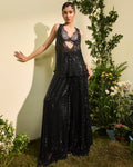 Black Rhinestone Wide Legged Pants With Top And Lace Bralet By KYNAH, Luxury Indian Fashion & Bridal Wear