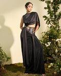 Black Satin Chainmail Skirt And Asymetrical Satin Top By KYNAH, Luxury Indian Fashion & Bridal Wear