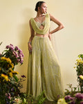 Mindaro Green Beaded Sharara With Cowl Blouse By KYNAH, Luxury Indian Fashion & Bridal Wear