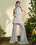 Powder Blue Pearl Embellished Co-Ord Set By KYNAH, Luxury Indian Fashion & Bridal Wear