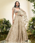 Mint Green Cutwork Lehenga Sari With Lace Aanchal Beaded Blouse By KYNAH, Luxury Indian Fashion & Bridal Wear