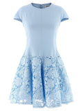 Self-Portrait Crepe and Lace Dress — Blue
