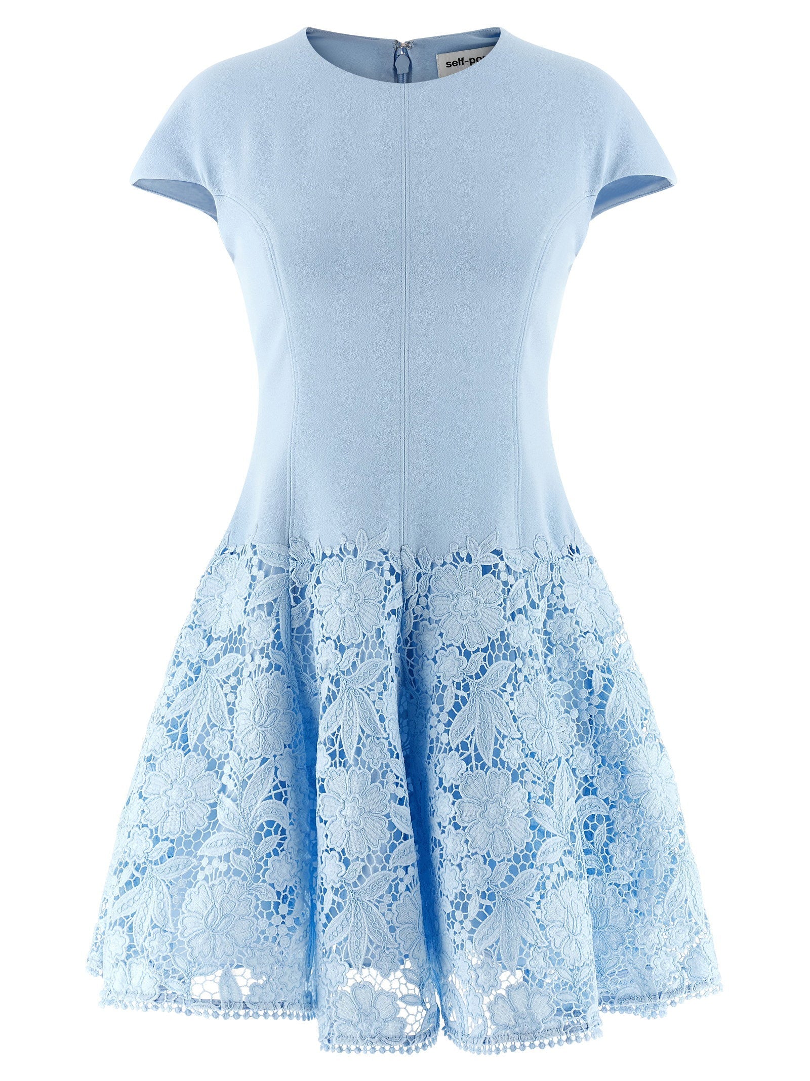 Self-Portrait Crepe and Lace Dress — Blue