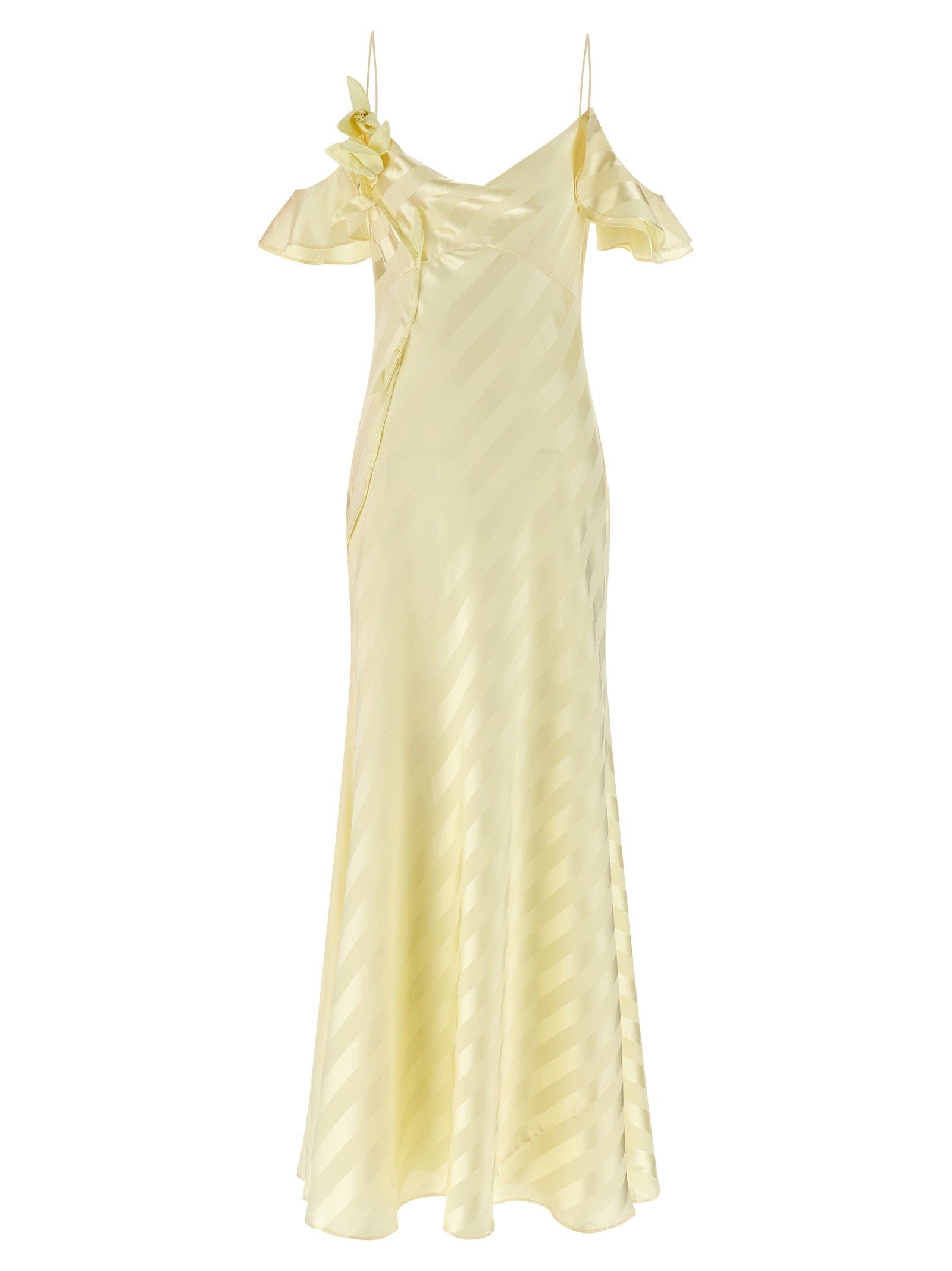 Self-Portrait Satin Striped Dress — Pale yellow