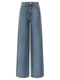 Self-Portrait Rhinestone & Croc-Effect Jeans — Blue