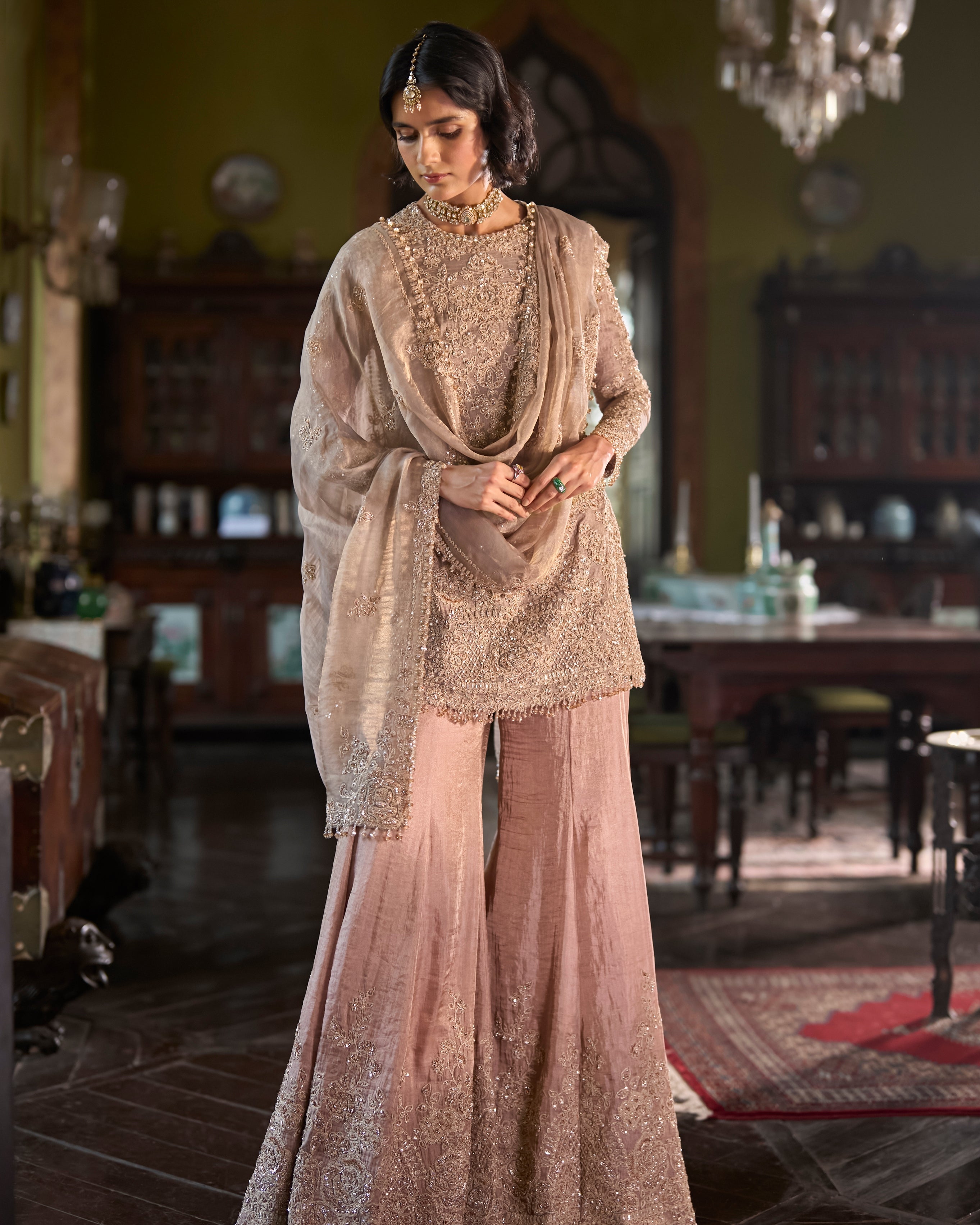 Peach Gold Sharara Set By KYNAH, Luxury Indian Fashion & Bridal Wear