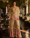 Leaf Green Three-Dimensional Sharara Set By KYNAH, Luxury Indian Fashion & Bridal Wear