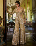 Gold Mirror Work Sharara Set By KYNAH, Luxury Indian Fashion & Bridal Wear