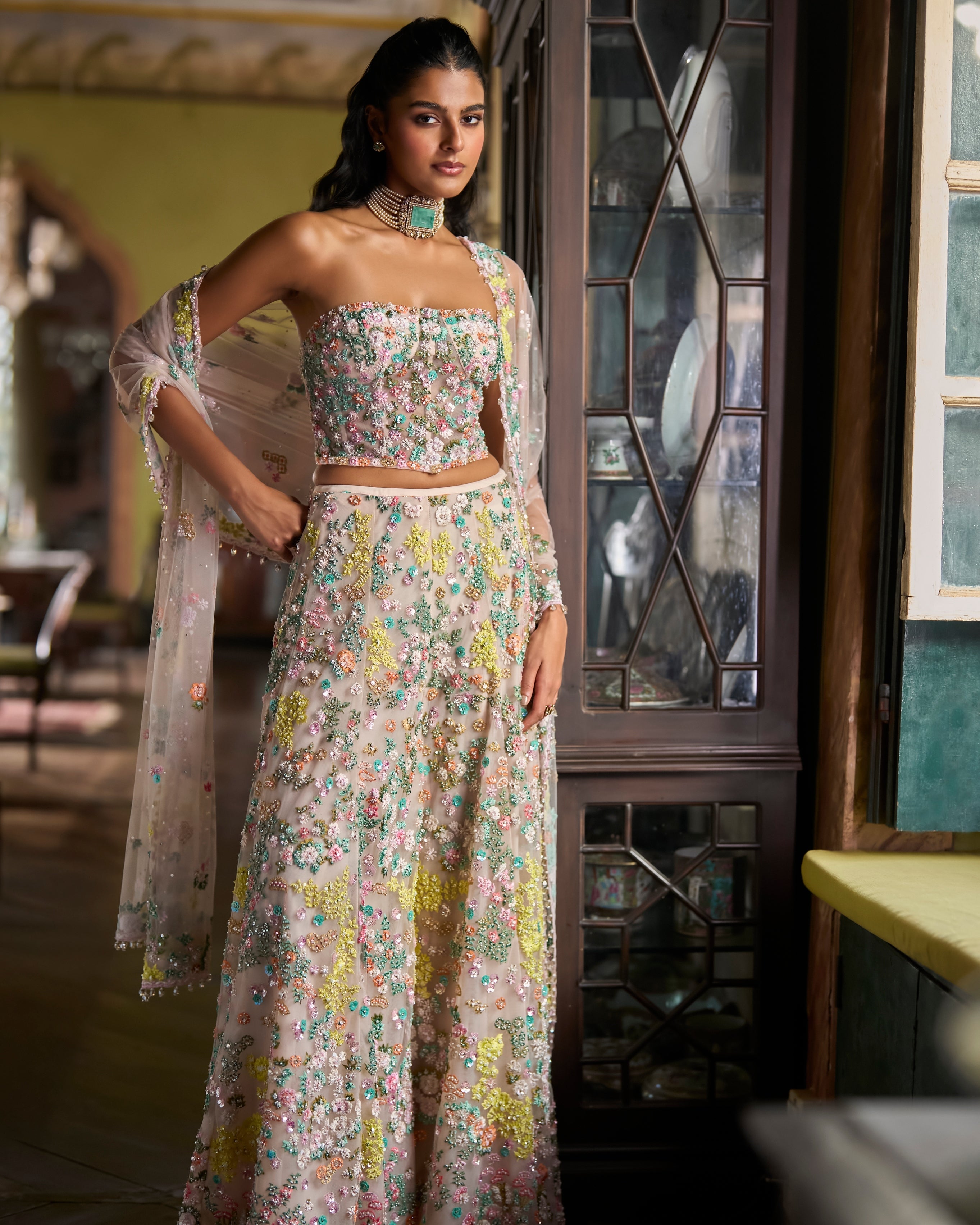 Multi-Coloured Corset Sharara Set By KYNAH, Luxury Indian Fashion & Bridal Wear