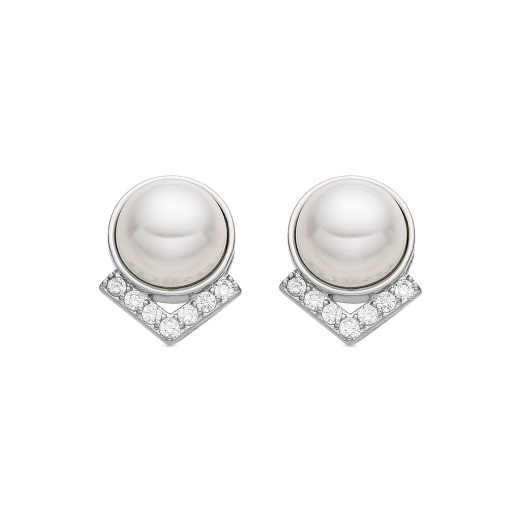 Pendientes con Perla Blanca acabado plata - Erel