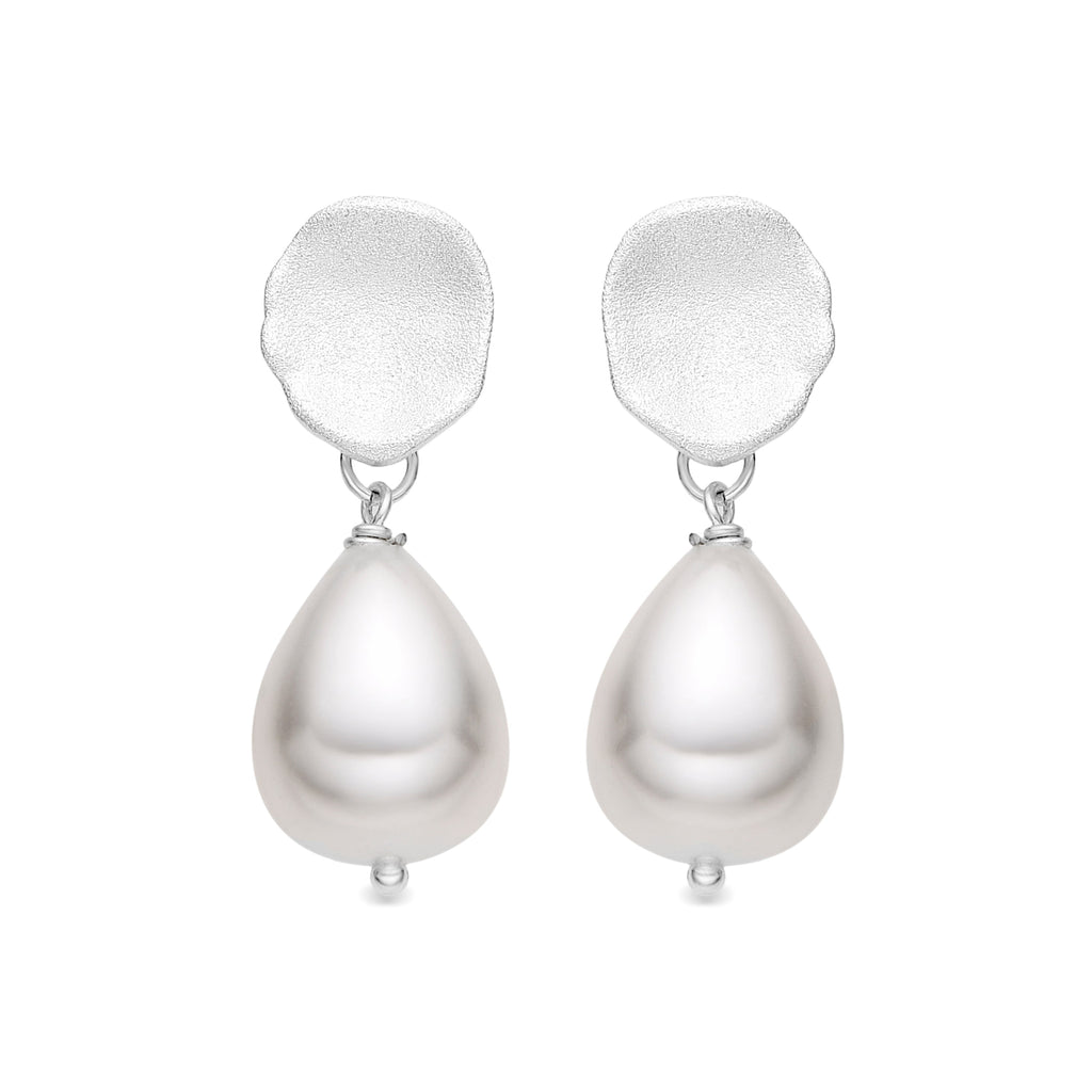 Pendientes con Perla Blanca acabado plata - Aoya