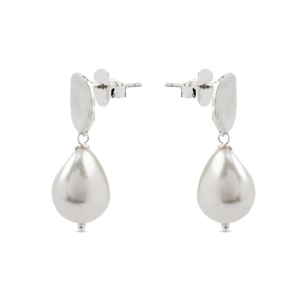 Pendientes con Perla Blanca acabado plata - Aoya