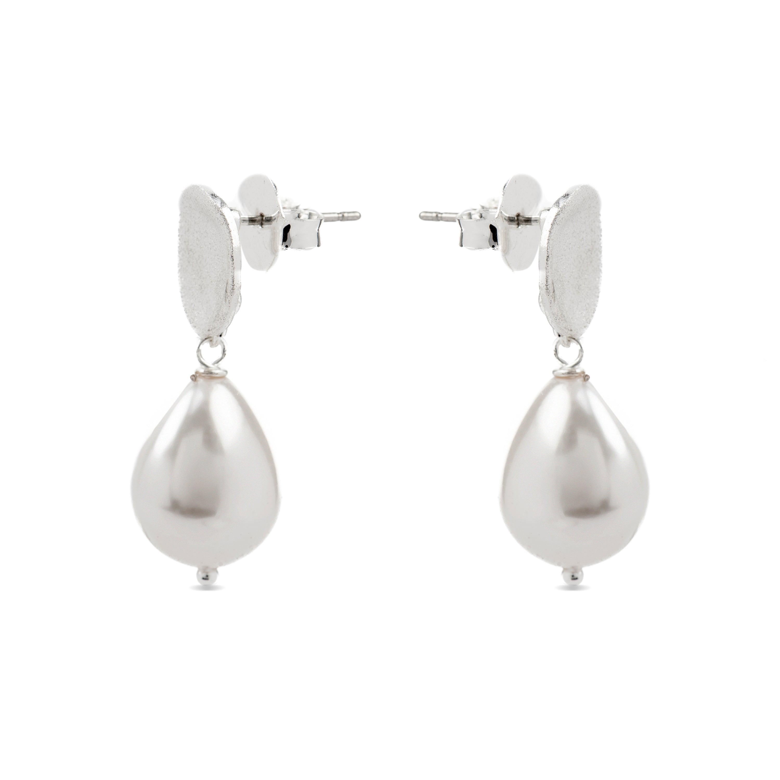 Pendientes con Perla Blanca acabado plata - Aoya